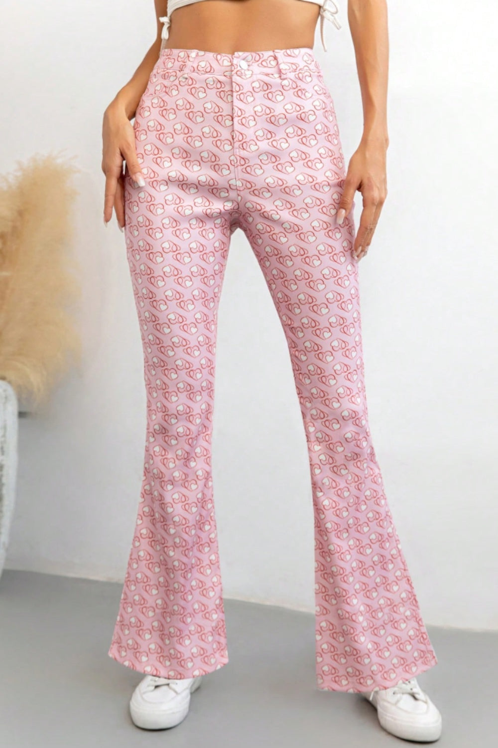 Printed High Waist Flare Pants with Pockets