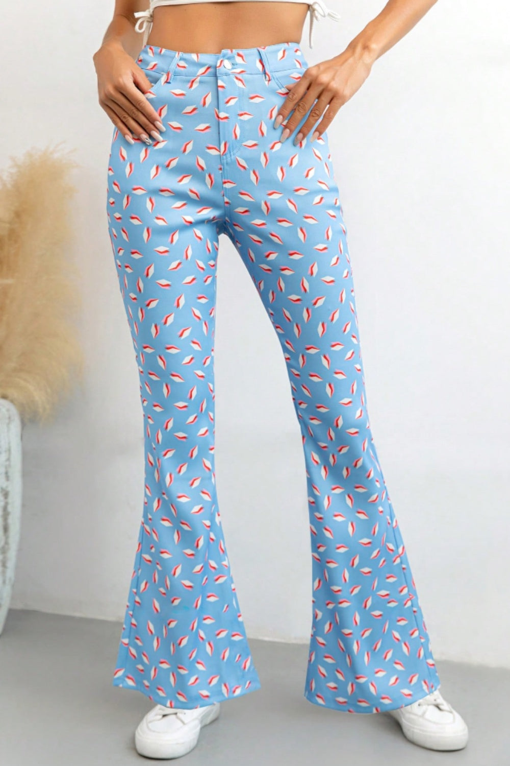 Printed High Waist Flare Pants with Pockets